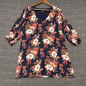 Lulus Floral Dress Small Shifting Dears Blue Split Sleeve Flowy Feminine Cottage
